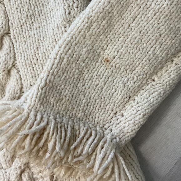 Vintage Amano Beige Wool Cable Knit Womens Size Large Zipped Cardigan Sweater - Picture 7 of 11